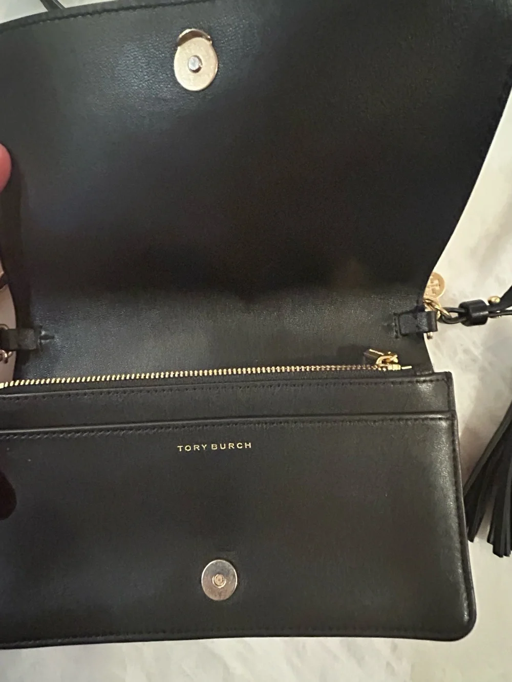 Tory Burch Fleming soft wallet Black Quilted Leather Crossbody with Tassel